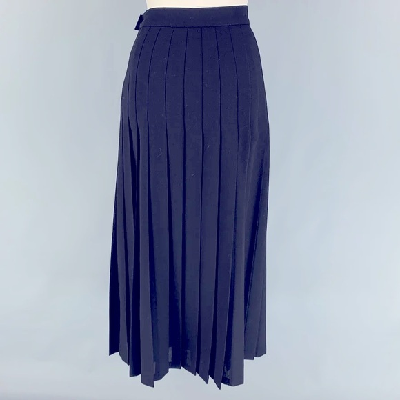 ESCADA Vintage Classic Navy Blue Knife Pleated Wool Gabardine Maxi Skirt - Picture 3 of 10